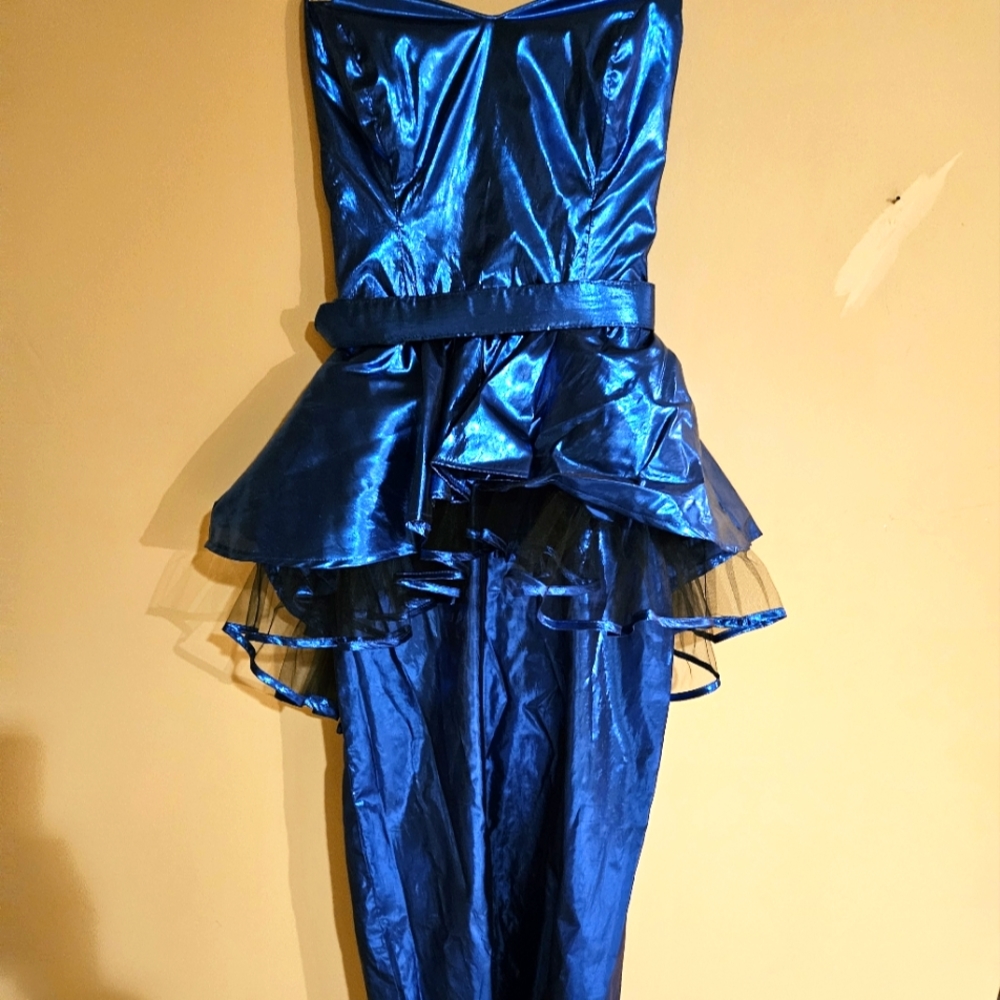 Prom or bridesmaids strapless fitted blue long dress by L.A. Glo